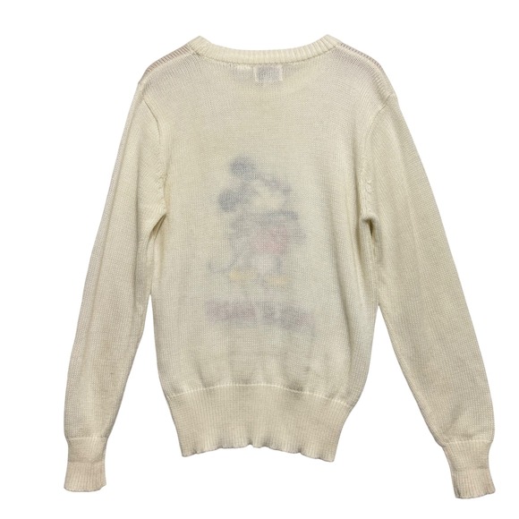 Disney Character Fashions Mickey Mouse‎ Sweater Mens L Cream Embroidered - Picture 2 of 8